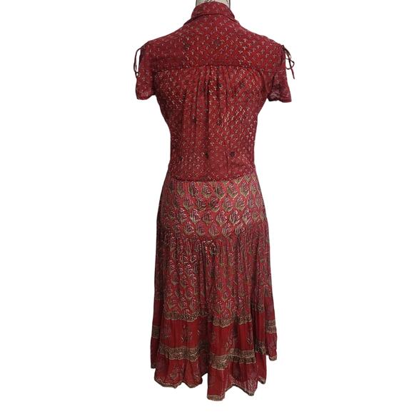 Vintage 70's Bohemian Starina Paris Indian Cotton Sheer Gauze Red Dress Boho M - Picture 5 of 15